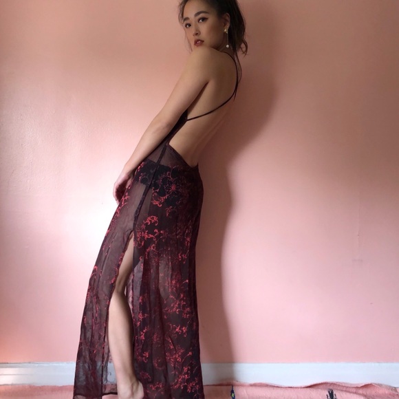 Vintage Other - Vintage Sheer Cowl Neck Low Back Slip Maxi